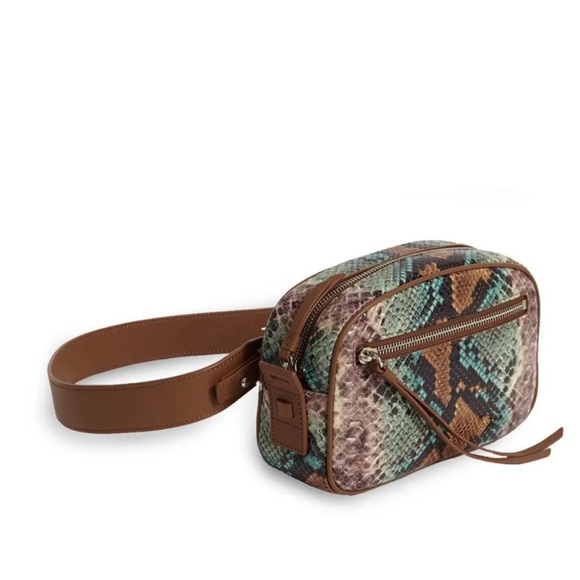 ALL SAINTS snake print bum bag Fanny pack belt bag python green & blue - Picture 1 of 8